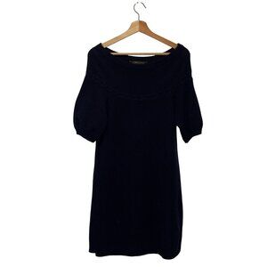BCBG MaxAzria Navy laine Puff Sleeves Crew Neck Pullover Women's Sweater Dress S